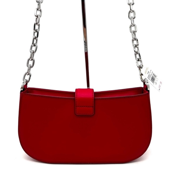 Michael Kors Carmen Small Pouchette Crossbody Bag Red/Silver - Picture 6 of 11